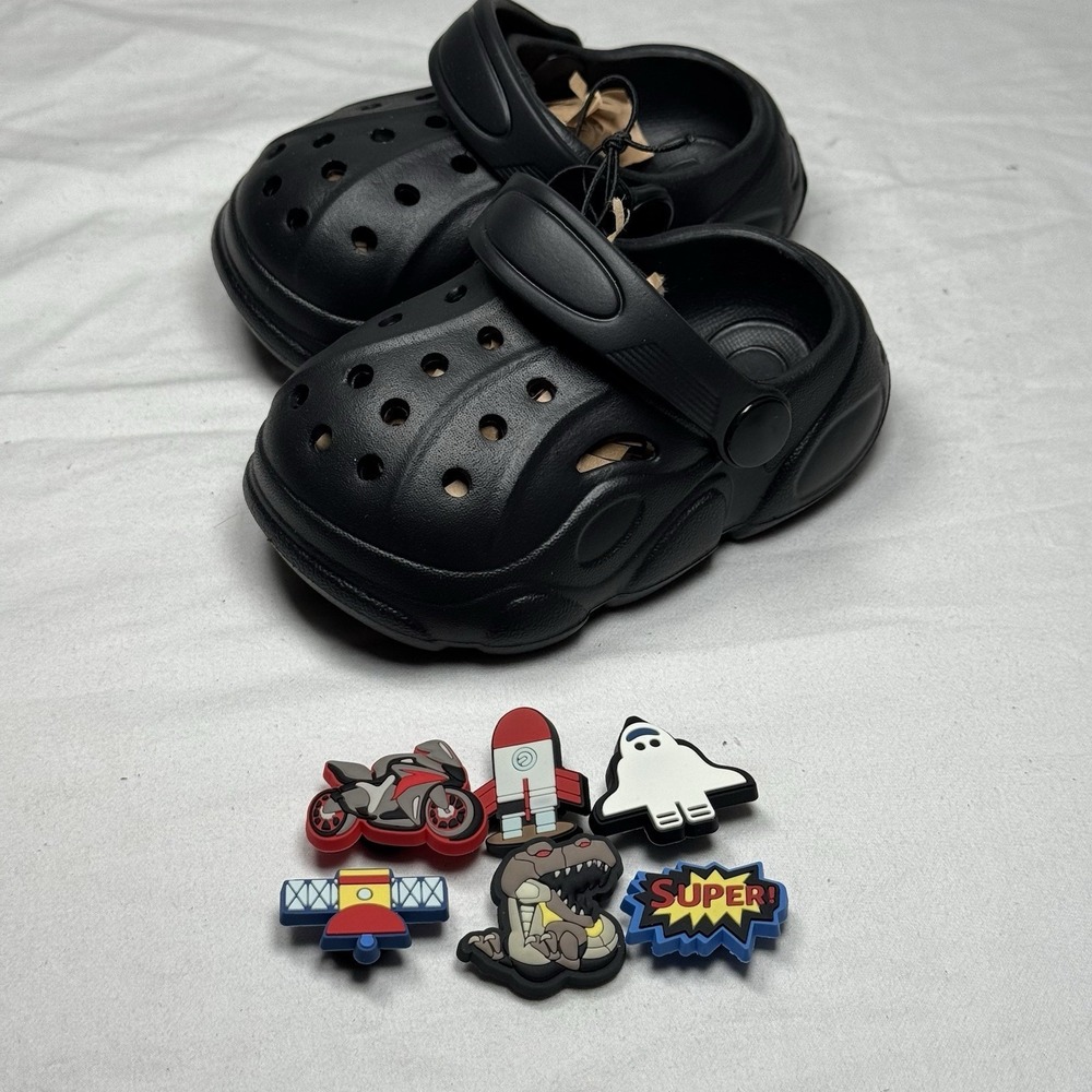 Kids Clogs Sandals‎ Toddler US 3 Black Slip On Lightweight w/ Charms